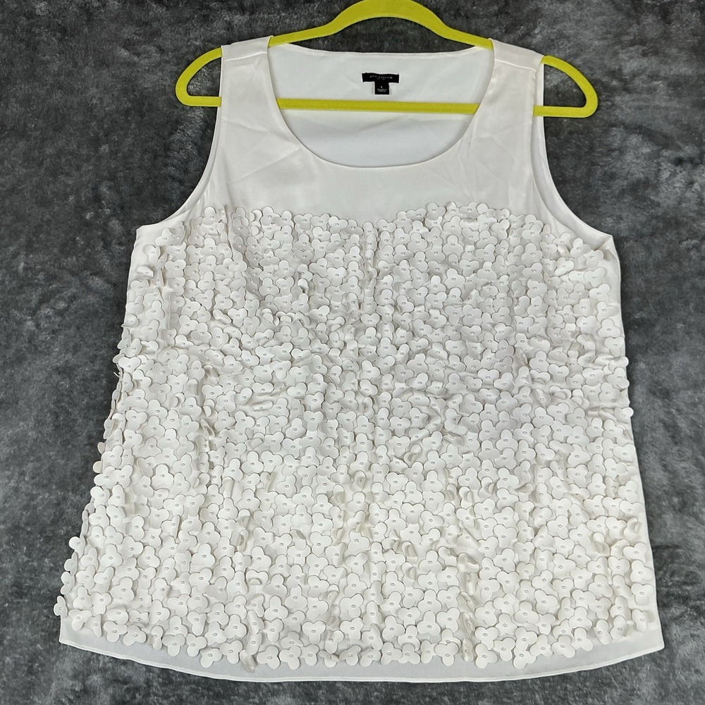 Ann Taylor Women's Sequin Solid Knit Scoop Neck Sleeveless Pullover Tank Top L